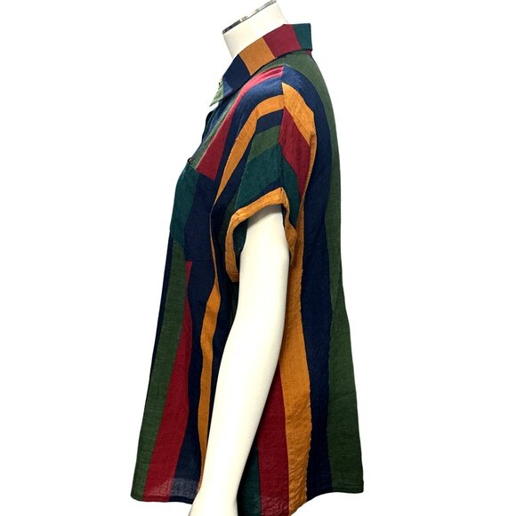 CCC Unisex Multicolor Striped Button Up Shirt Polyester Casual Retro Chic Large - Picture 2 of 9